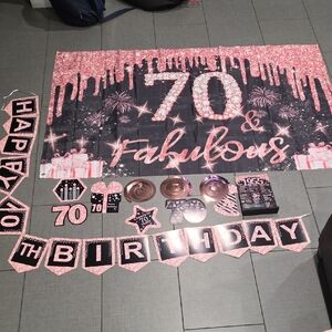 70th Birthday Party Decoration Set - Pink and Black
